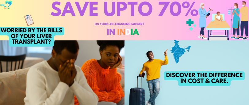 Image showing a sad person with high medical costs in Africa, and a happy face after treatment India