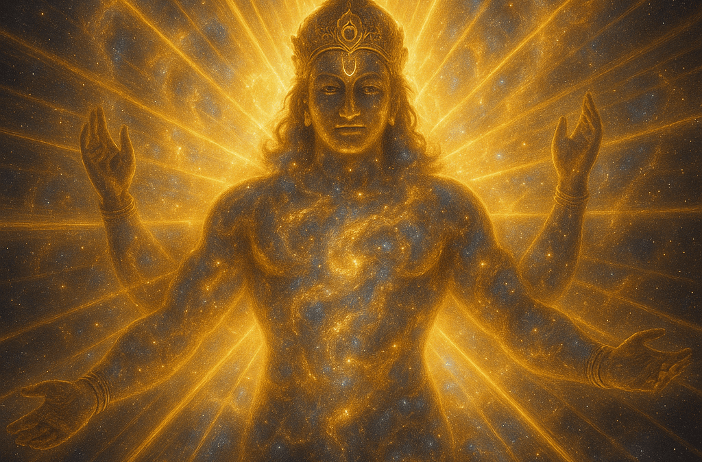 Krishna’s universal Vishvarupa, shining with the brilliance of a million suns as described in the Bh
