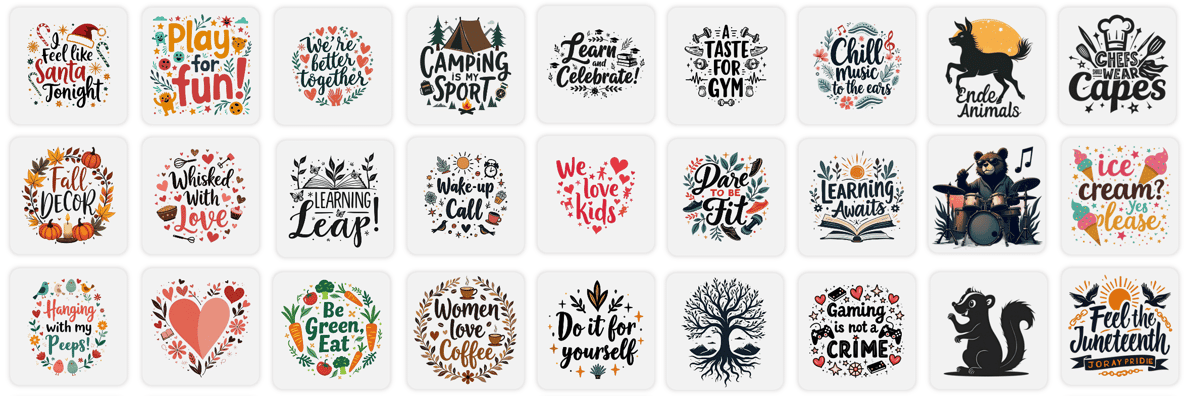 unlimited designs, cut files, svg for any business. Designs for Cricut, ETSY, Printify, Printiful