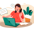 "Illustration of a happy adult with stroke engaging in online speech therapy with a laptop
