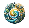 a circular shaped icon with a stylized design