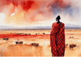 a man in a red dress standing in a field