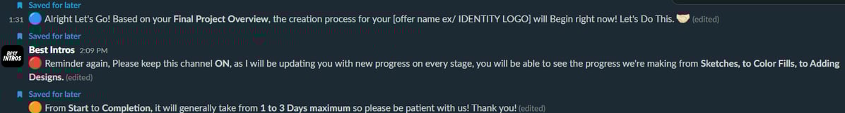 Screenshot of a Slack conversation showing final process starting confirmation messages.