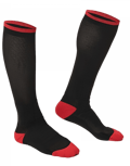 a pair of black and red socks with red and black socks