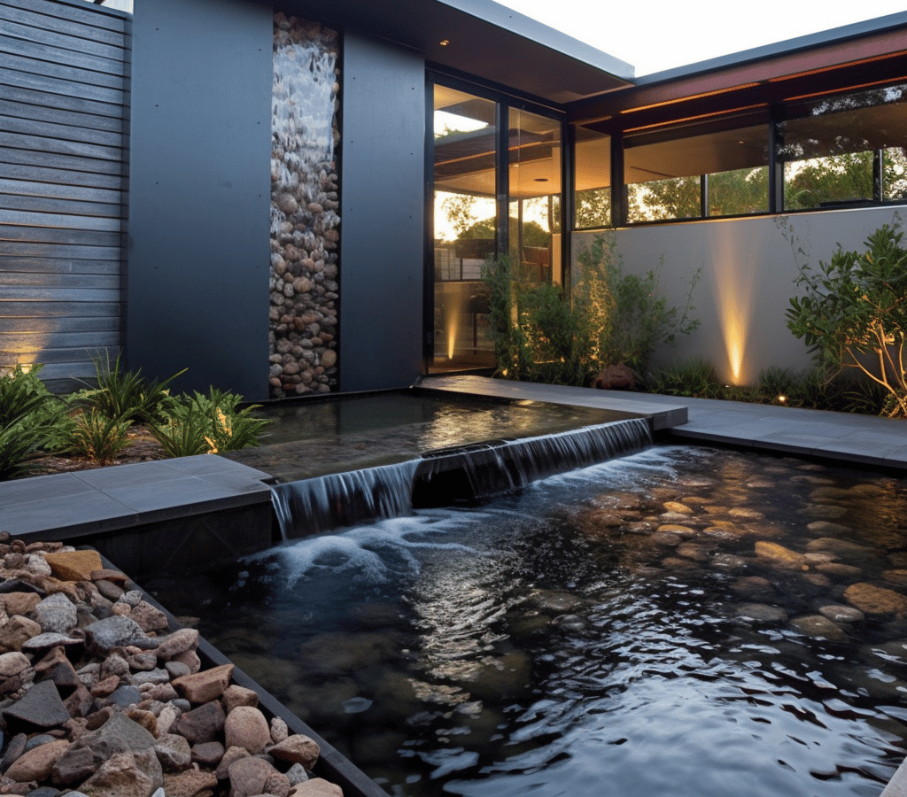 Decorative water feature with wet wall and negative edge — Carmel, California