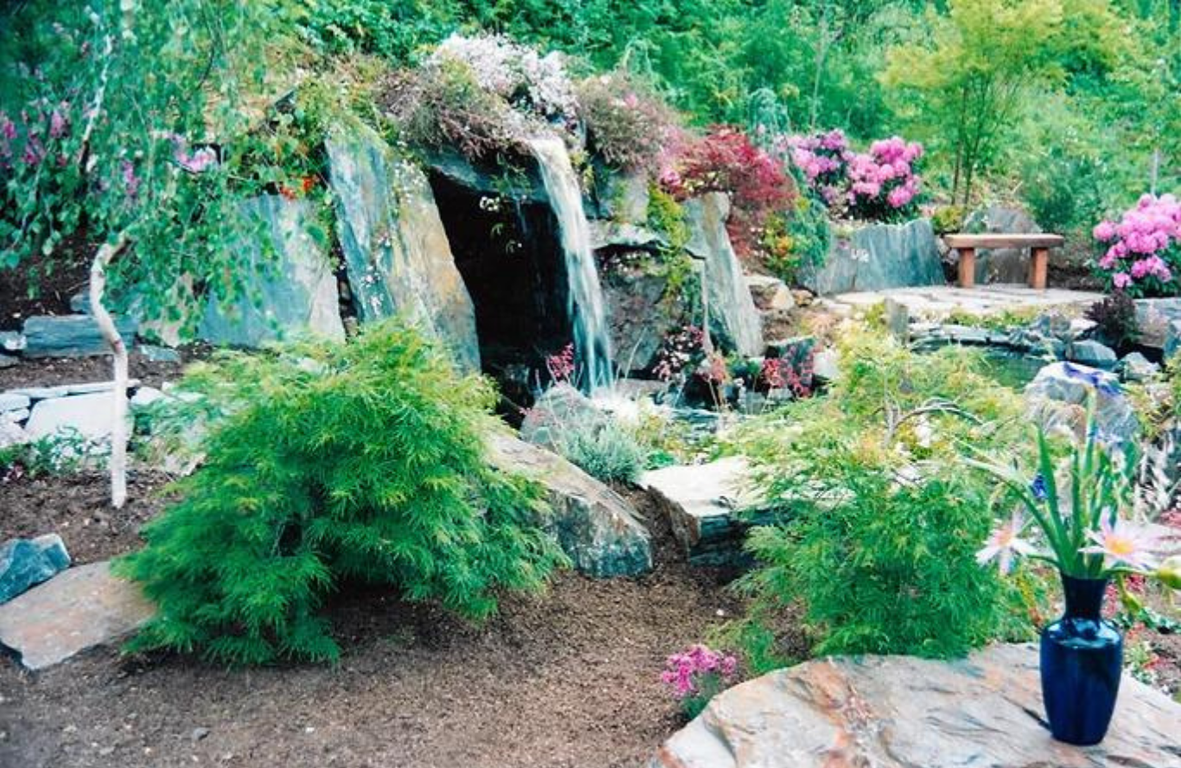 Slate stone grotto with waterfall — Carmel Valley, California