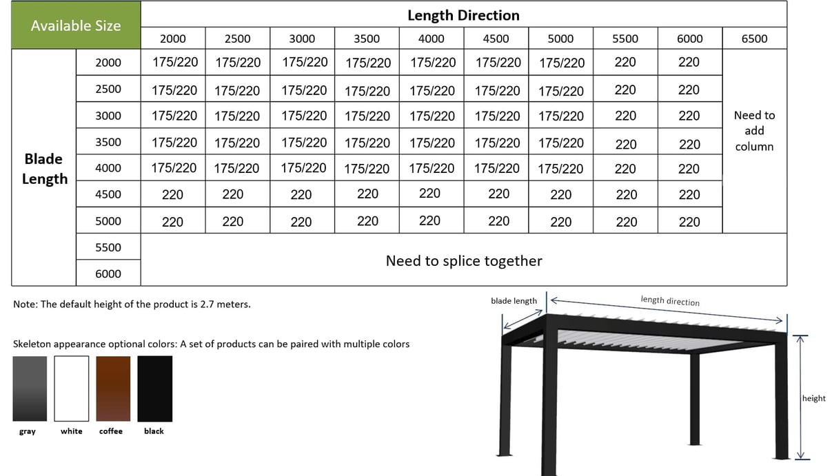 aluminum pergola size custom