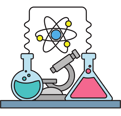 "Chemistry tuition icon featuring a beaker and chemical elements for personalized learning."