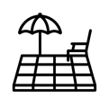 Icon einer Terrasse mit Sonnenschirm als Symbol für die individuelle Terrassengestaltung.