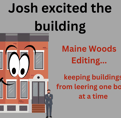 A typical MWE ad: Josh excited the building shows an apt. bldg. with a face and a man in a suit