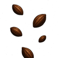 Nibs de cacau flutuando no espaço representando o conceito da marca Stellar Nibs.