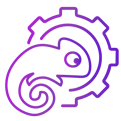 Chamaleon with a gear to represent creativity and Flexibility
