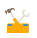 decorative icon -a toolbox with a hammer and a wrench in vector art design style