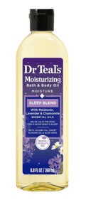 Dr Teal's Moisturizing Bath and Body Oil front label showing sleep blend with lavender and chamomile