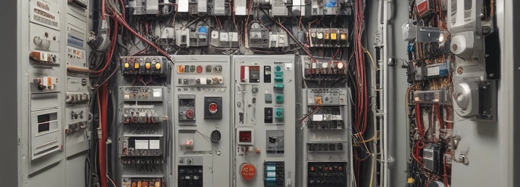 a bunch of wires are plugged into a switch box