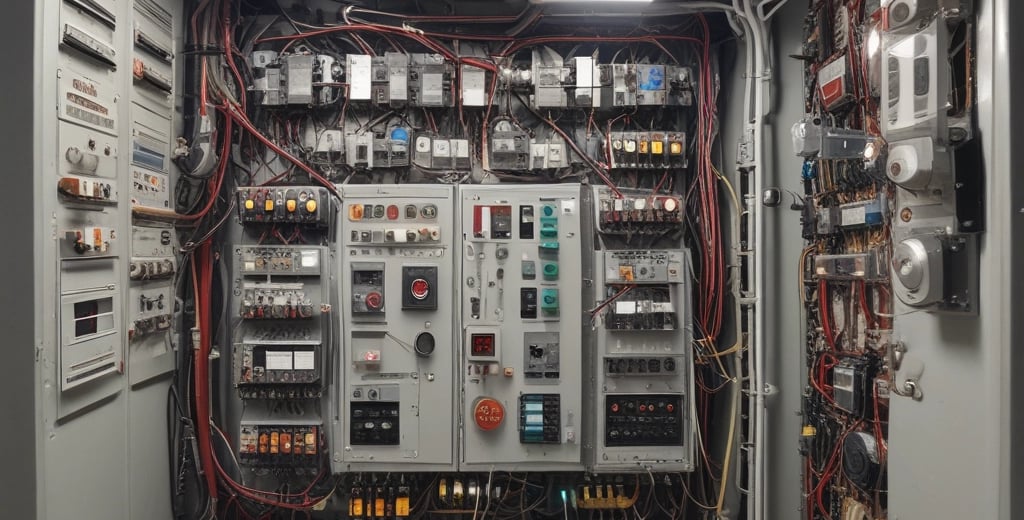a bunch of wires are plugged into a switch box