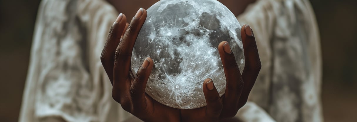 a woman holding a crystal sphere in her hands