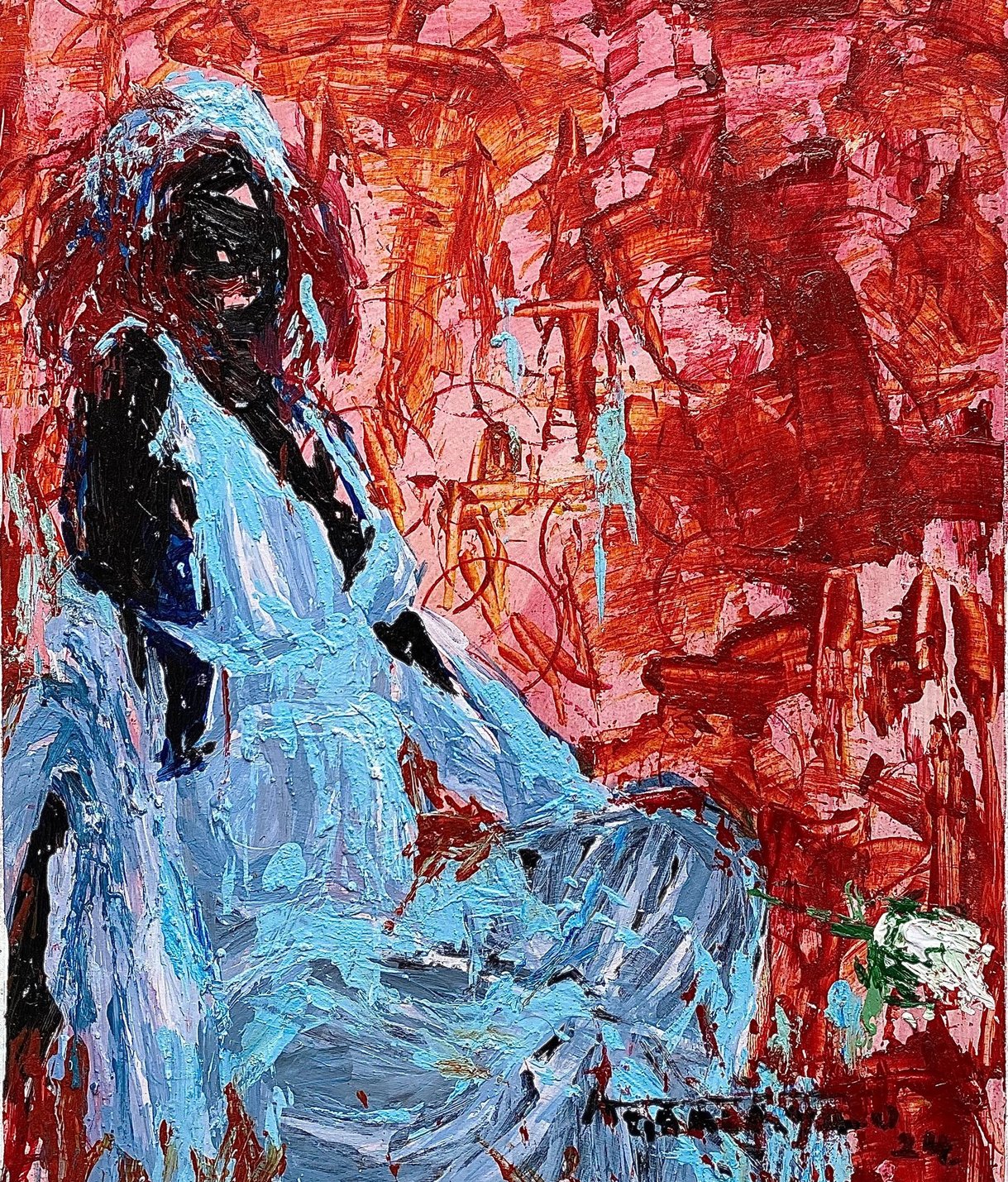 Once given a white rose I, Acrylic on card, 2024, 25.4x33.02cm (Agbalaya Abdulahi)