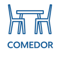 Ícono azul que representa comedor con dos sillas, imagen ilustrativa