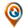 Logo 3D de Celeritas en cristal naranja y azul flotando