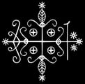 a white and black magic symbol that represents the deity 'papa legba