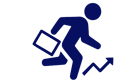 a stick figure silhouette running with a brief case