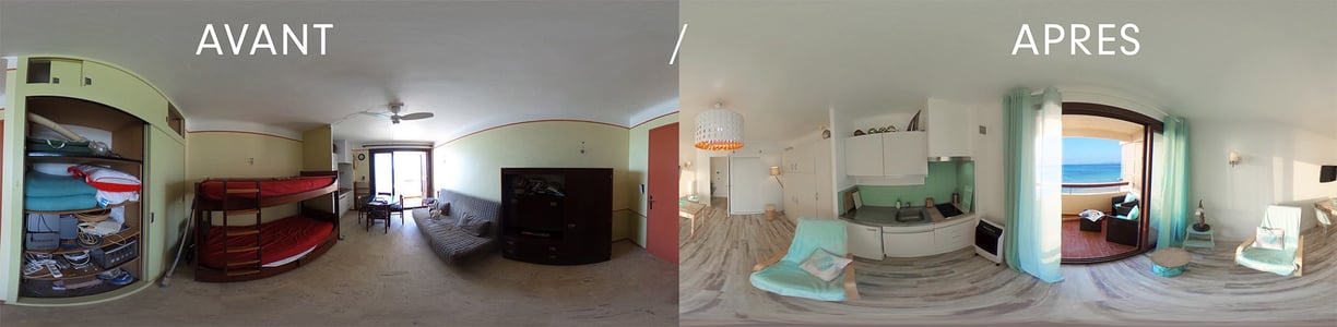 Aménagement optimisé d'un appartement de bord de mer au Rayolet. Photos avant/après par i3deco, décorateur à Toulon (Var).