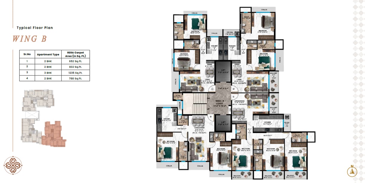 B Wing Floor Plan at Gautamdhan by New India Constructions at Dadabhai Road, Vile Parle West