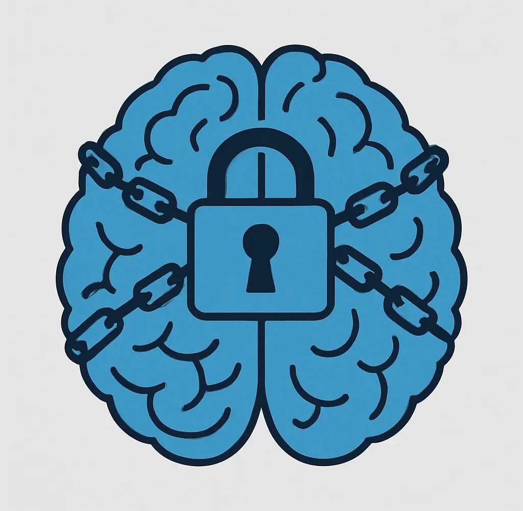 Un cerveau stylisé avec une serrure ou des chaînes, représentant la boucle obsessionnelle du TOC.