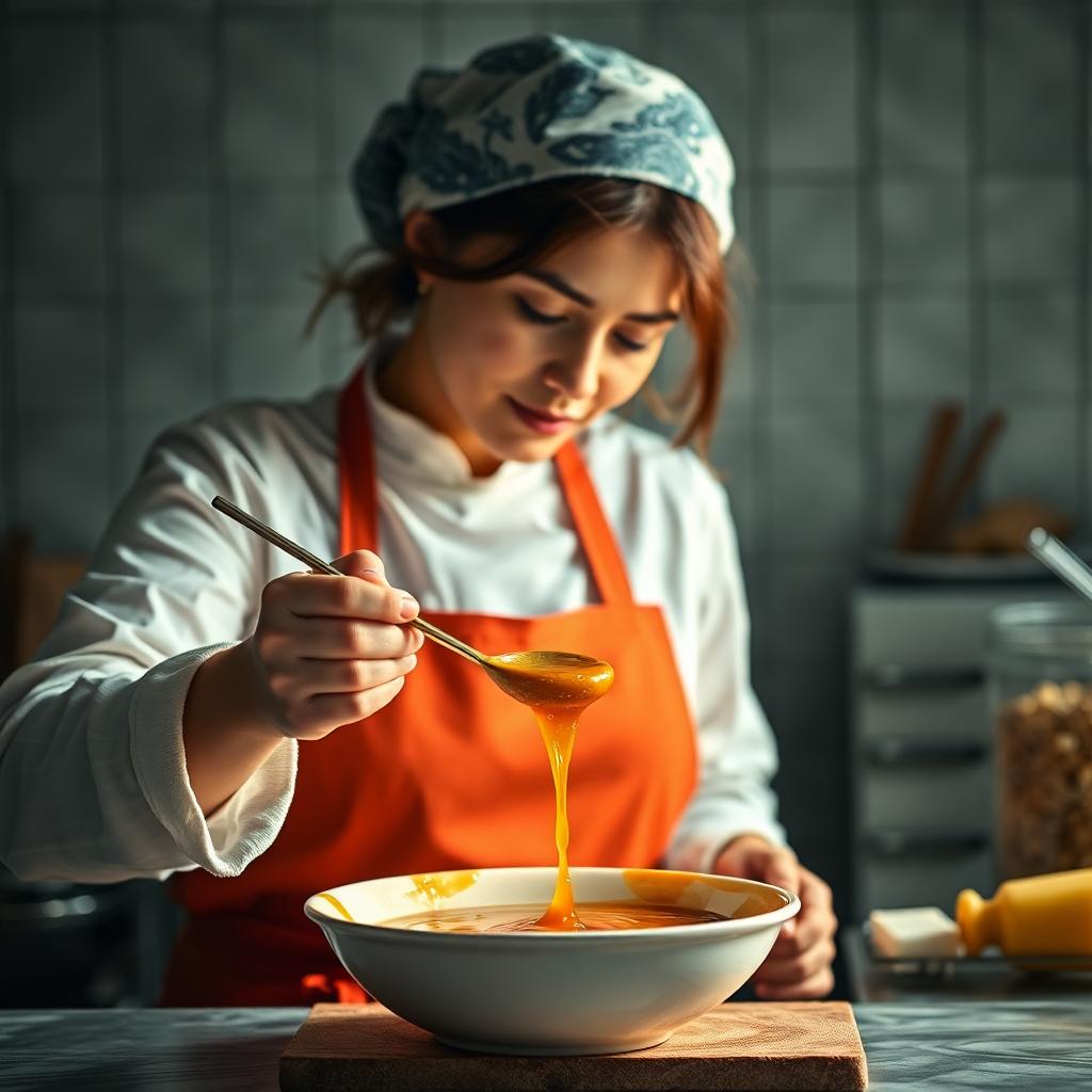woman making caramel sauce