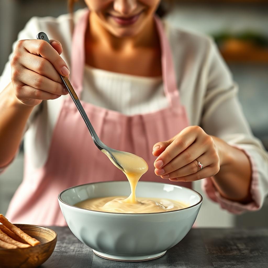 woman making cheesecake filling