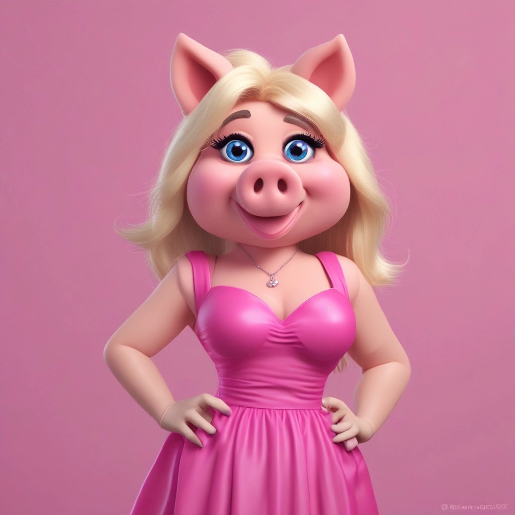 a piggy piggy dressed in a pink dress