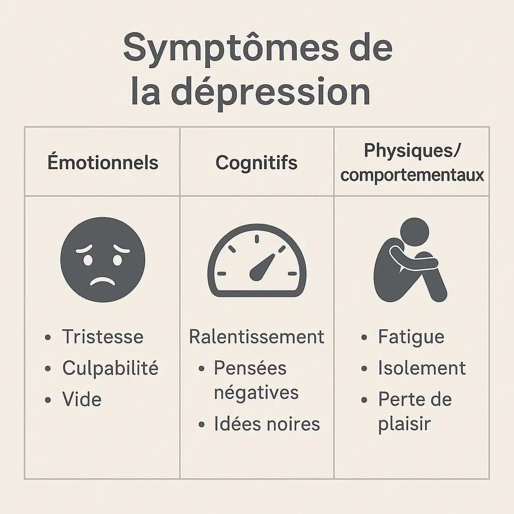 Infographie – symptômes émotionnels, cognitifs, physiques de la dépression