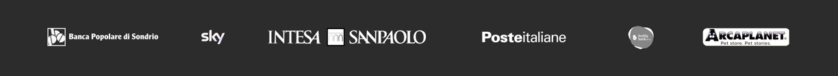 Loghi clienti. Banca popolare di Sondrio, Sky, Intesa Sanpaolo, Poste Italiane,buddybank,Arcaplanet