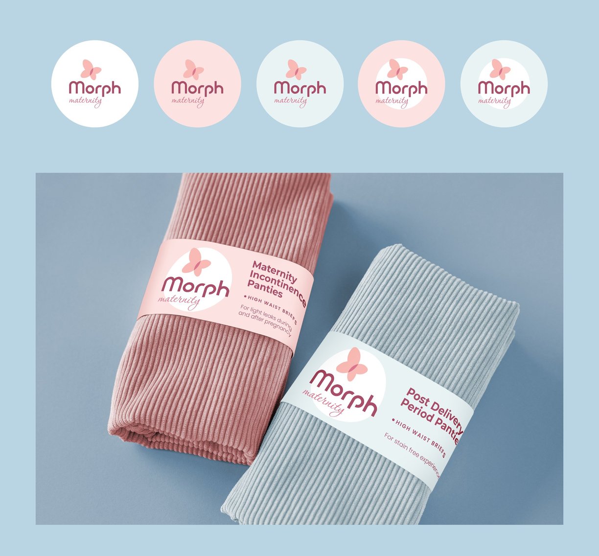 Pregnancy care brand identity and logo, packaging