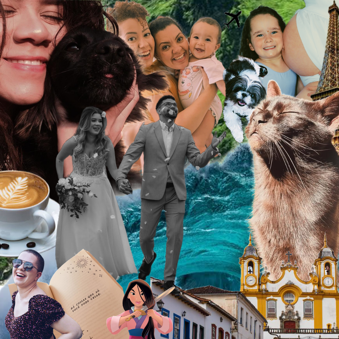 a collage of pictures of people and places
