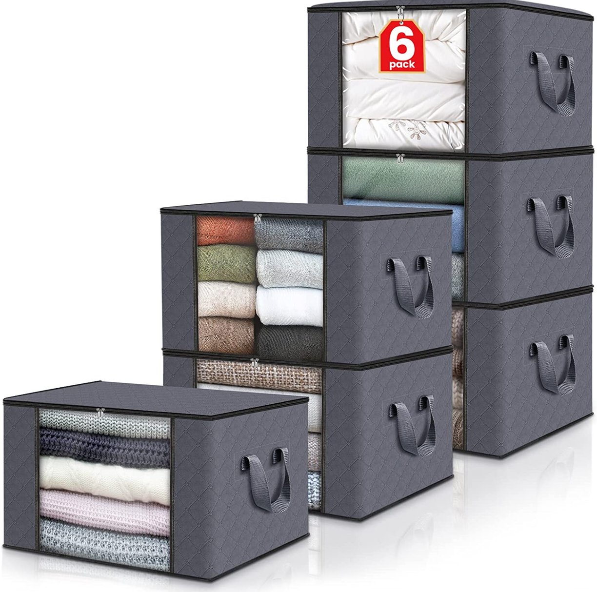 Fab totes 6 Pack Clothes Storage, Foldable Blanket Storage Bags, Storage Containers for Organizing B