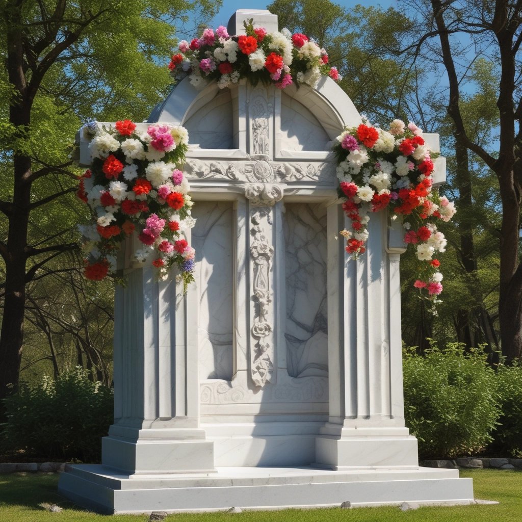 friedhof marmorkreuz mit blumen