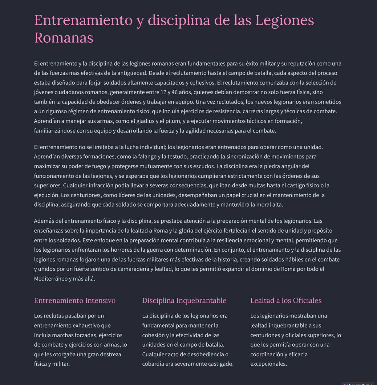 ENTRENAMIENTO DE LAS LEGIONES