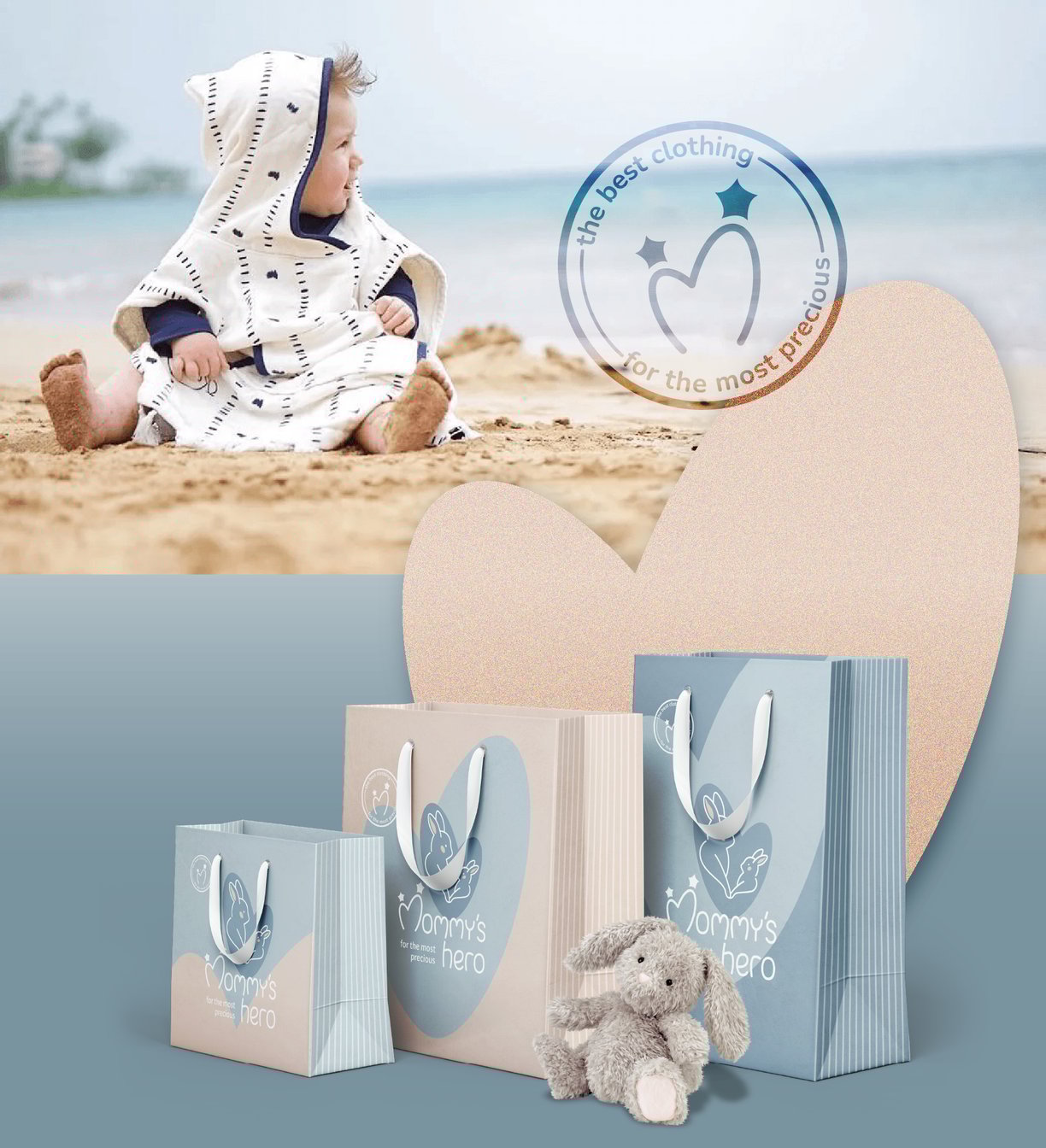 Cute and gentle Logo and Brand Identity for baby store Mommy's Hero, branded bags