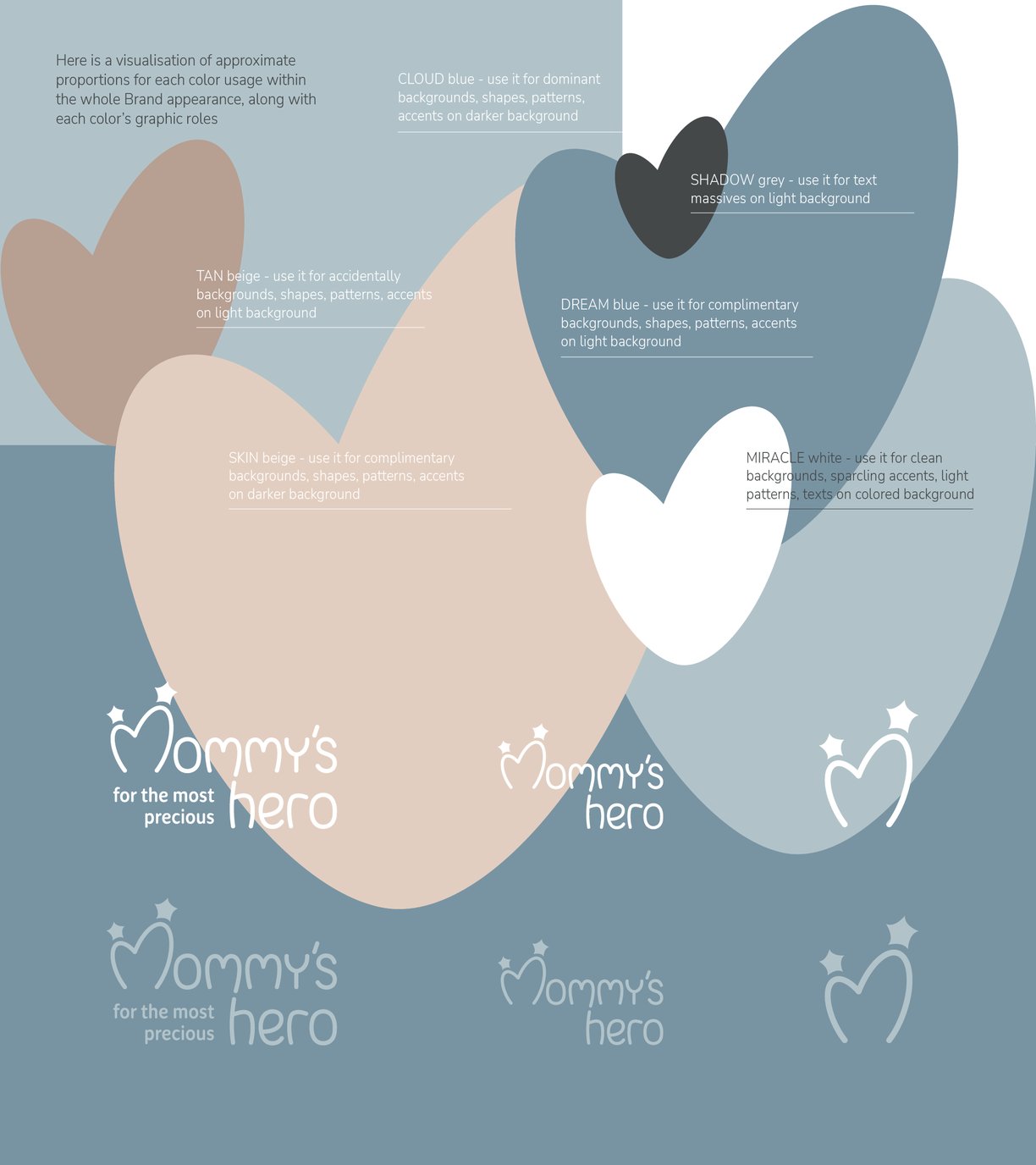 Cute and gentle Logo and Brand Identity for baby store Mommy's Hero, color palette