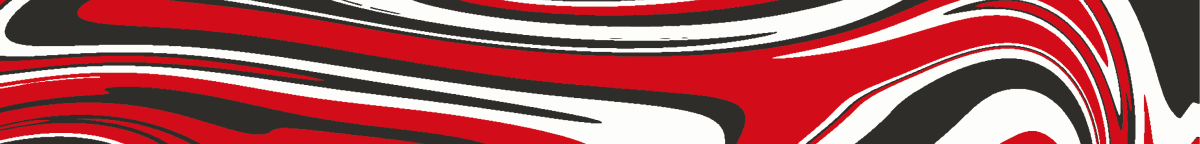 a red and black abstract painting of a swirly design