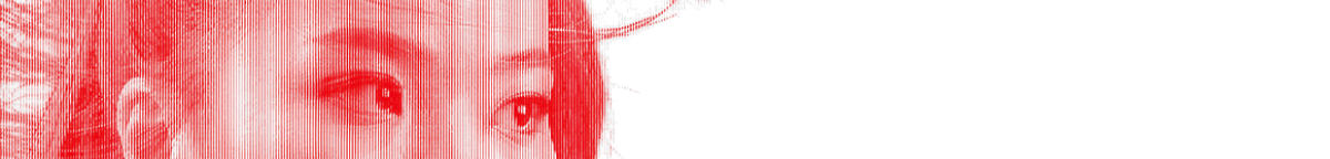 a woman in red and an white background