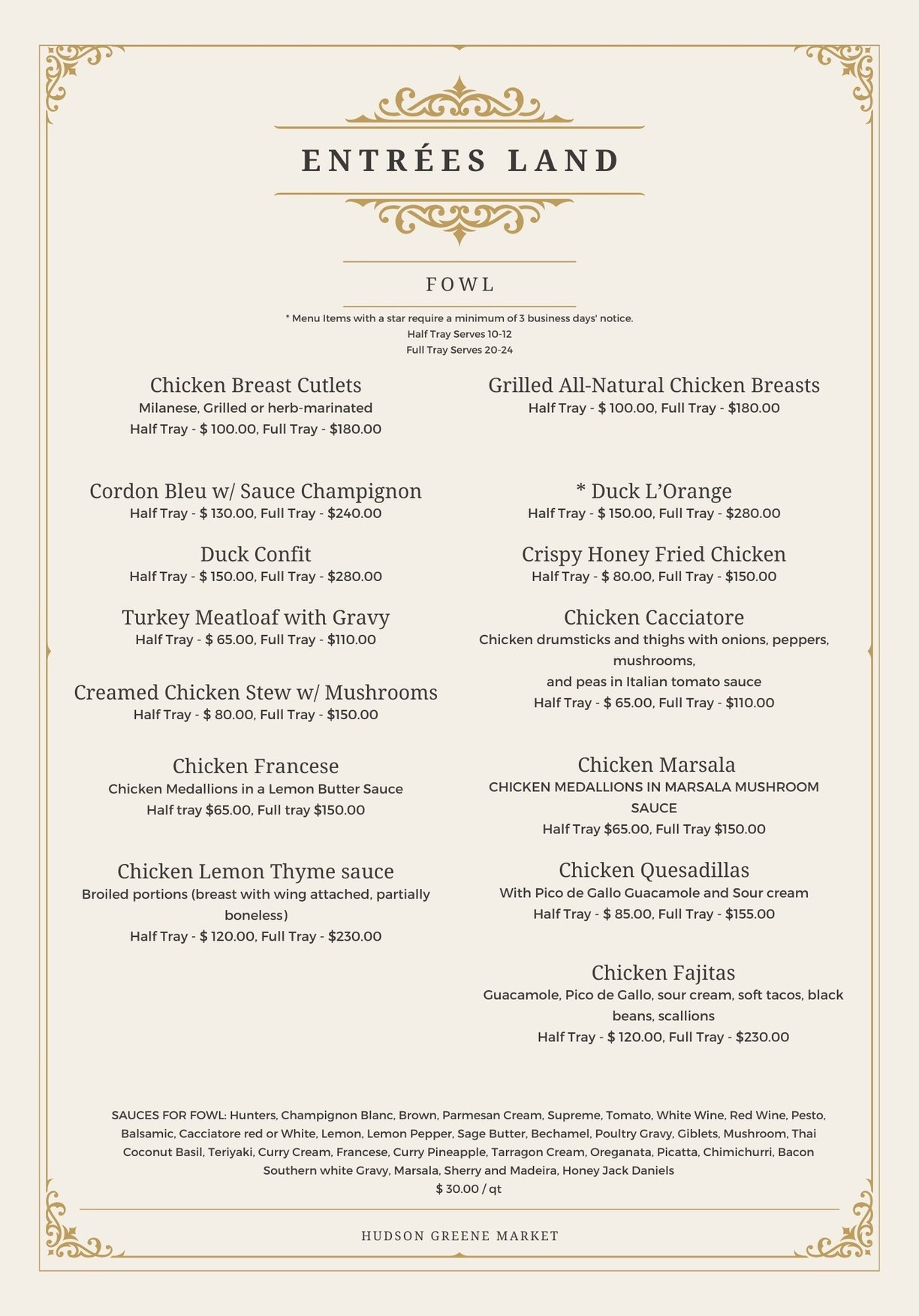 hudson greene market catering fowl chicken