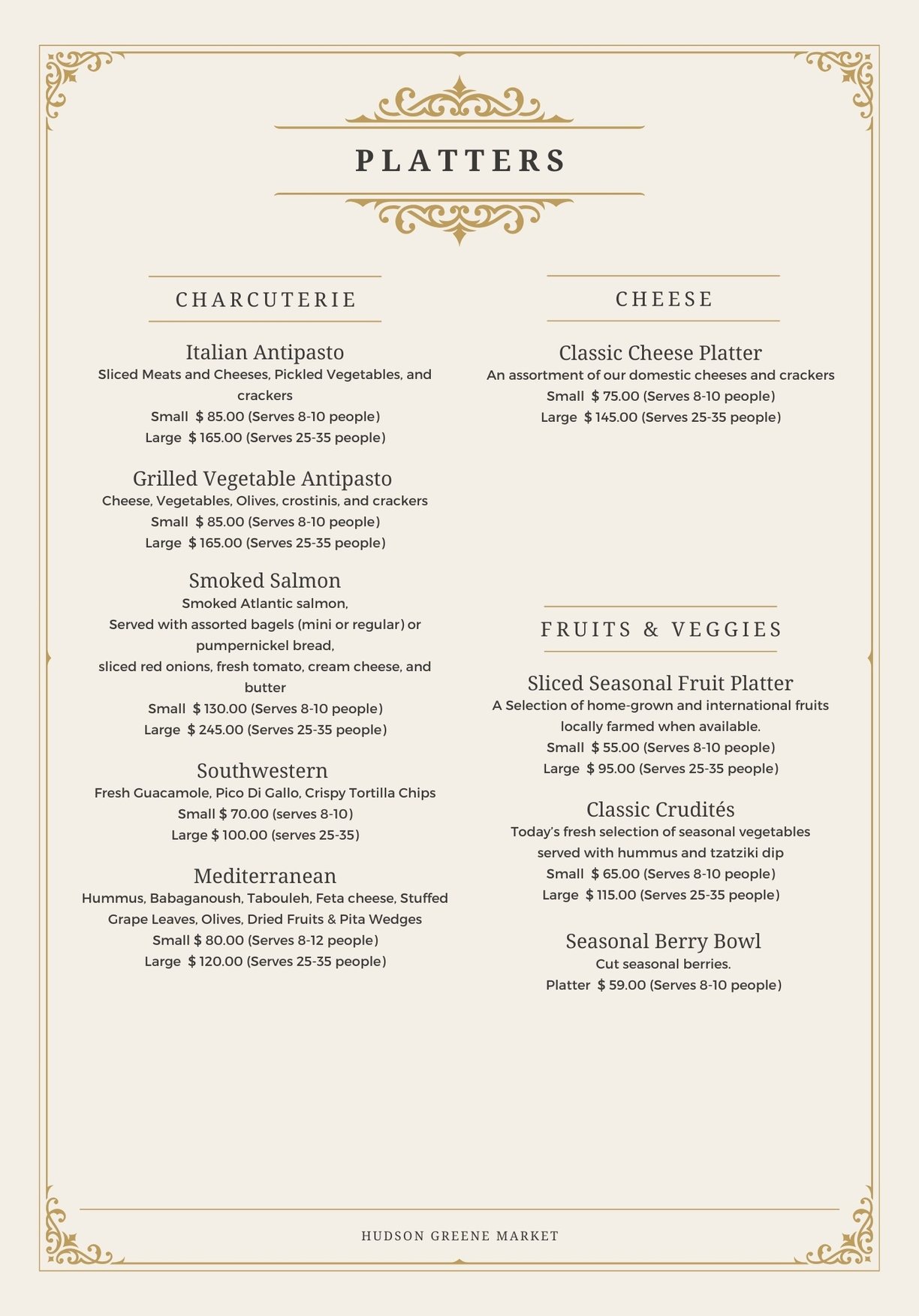 hudson greene market catering platters charcuterie cheese crackers fruit crudite antipasto