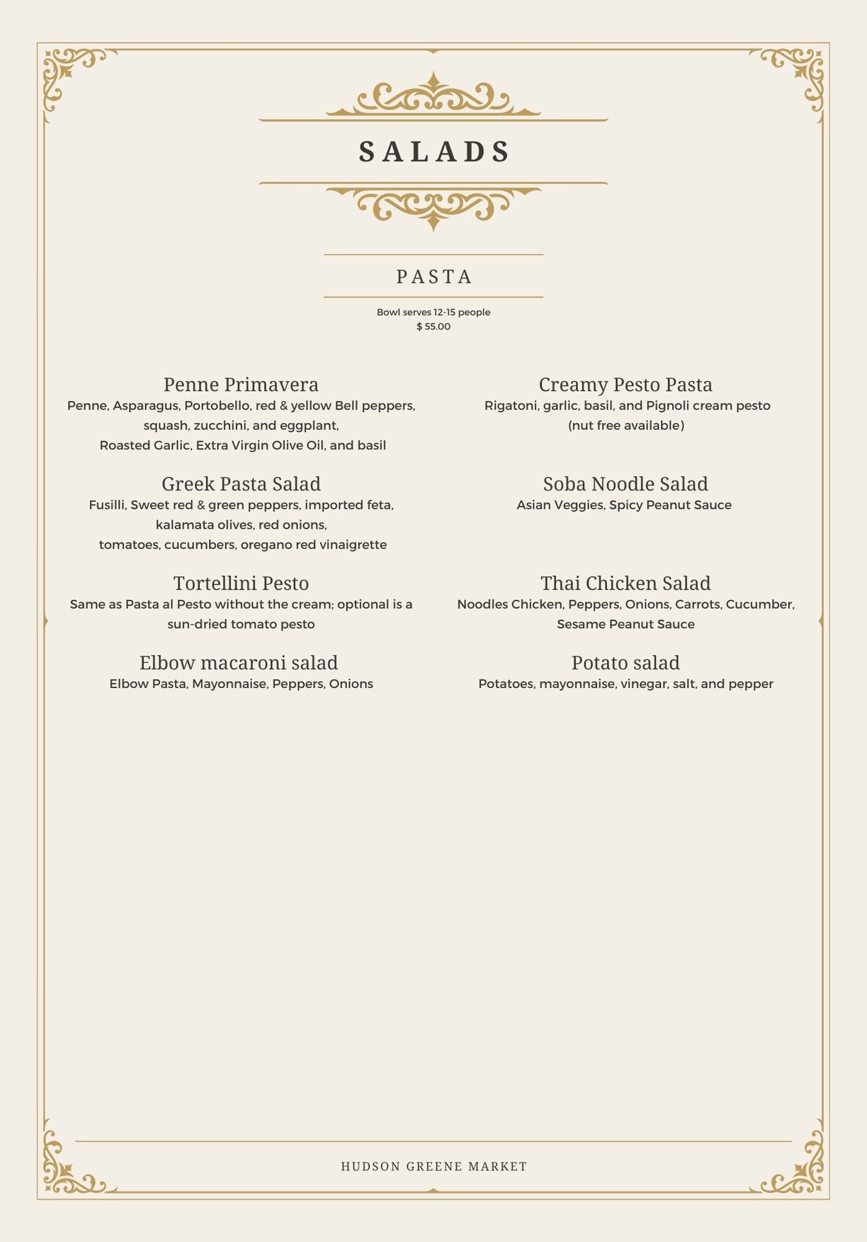 hudson greene market catering fresh salad pasta