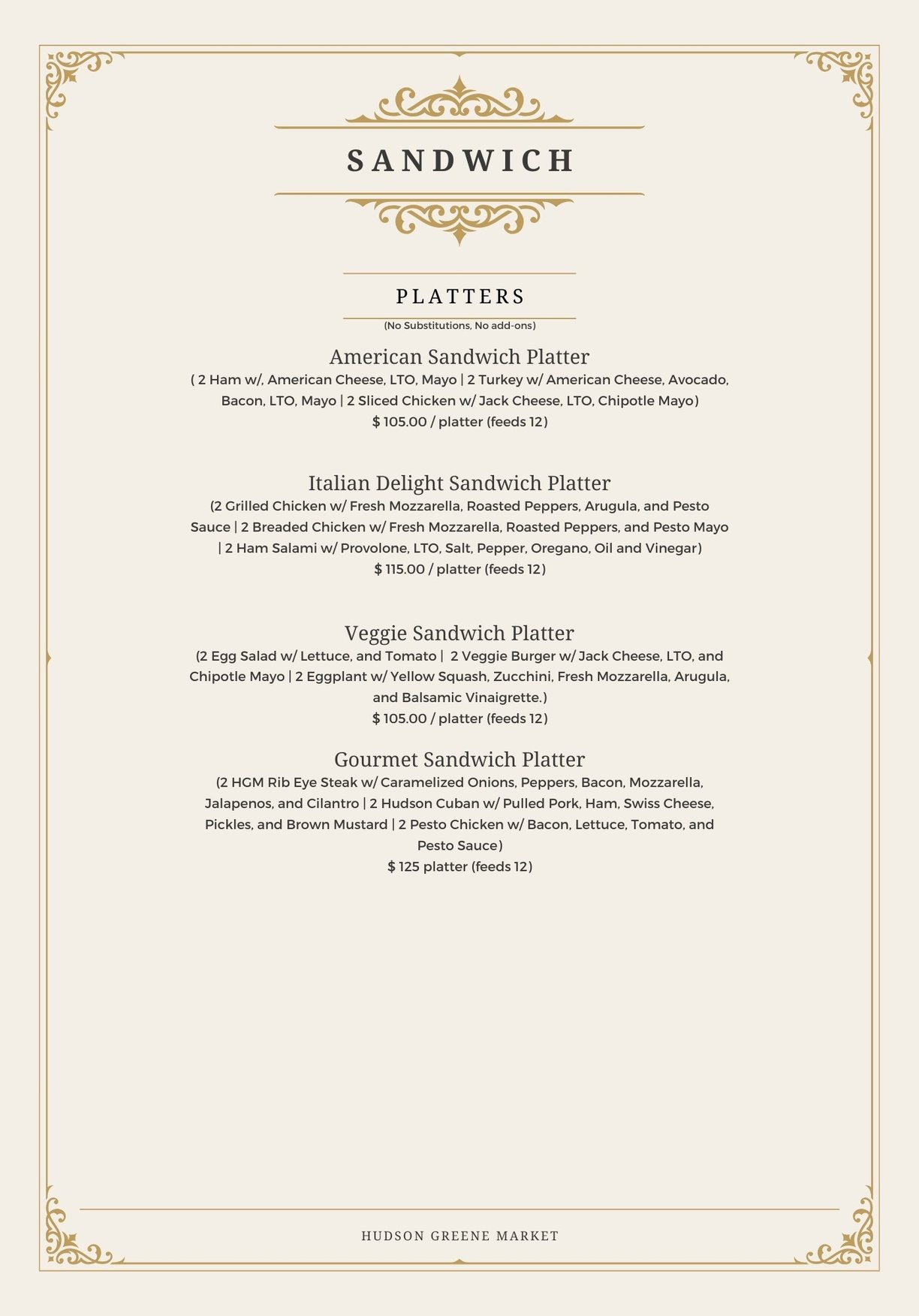 hudson greene market catering jersey city exchange place sandwich platter