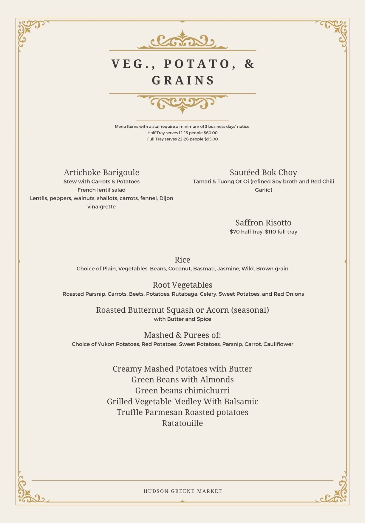 hudson greene market catering rice grains vegetables veggies sides