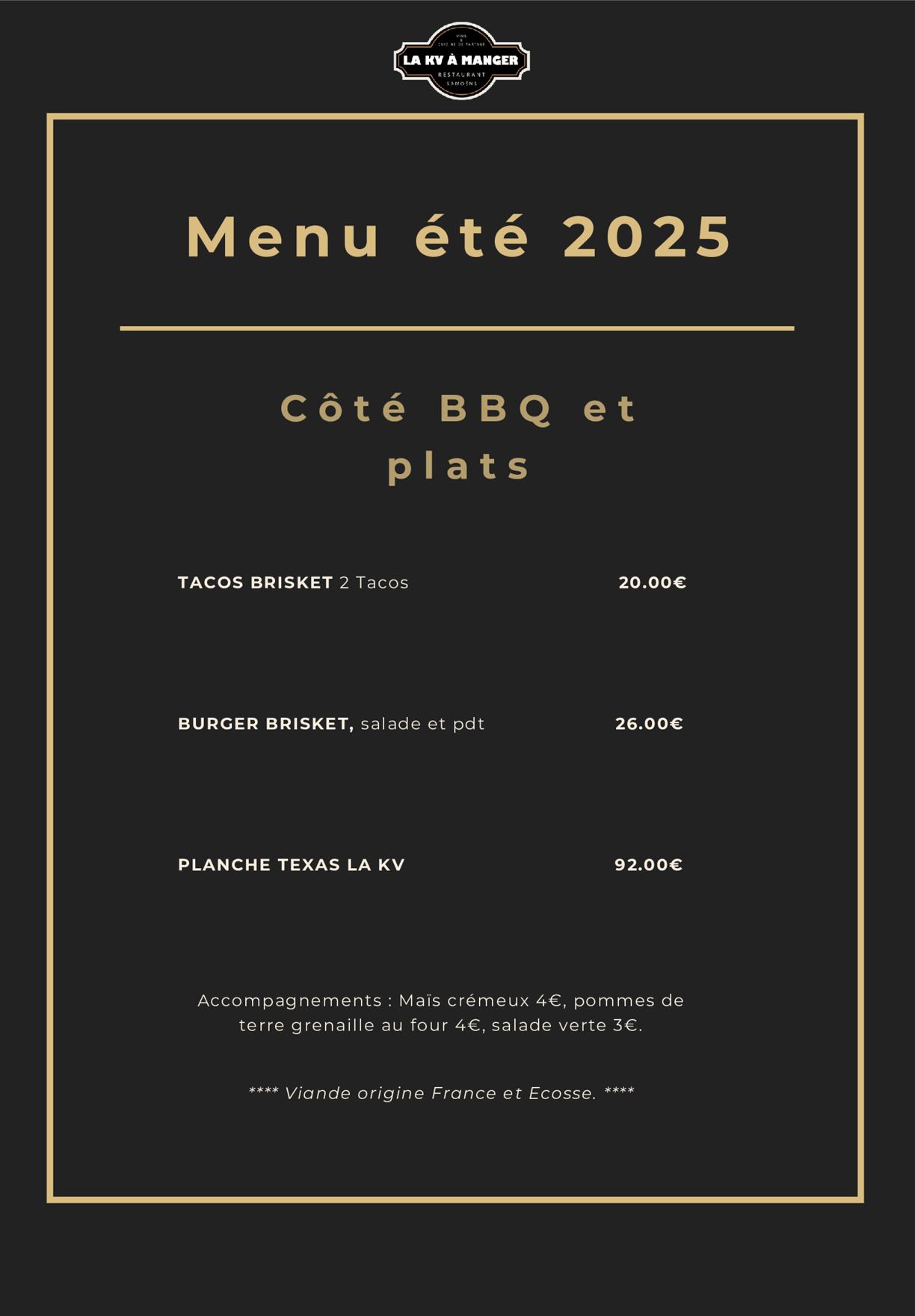 Menu - LA KV A MANGER - Barbecue