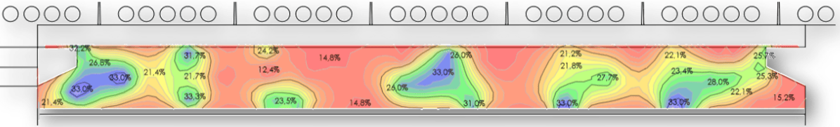 Mapa de danos estruturais em viga de concreto obtido por resistividade elétrica e termografia, ident